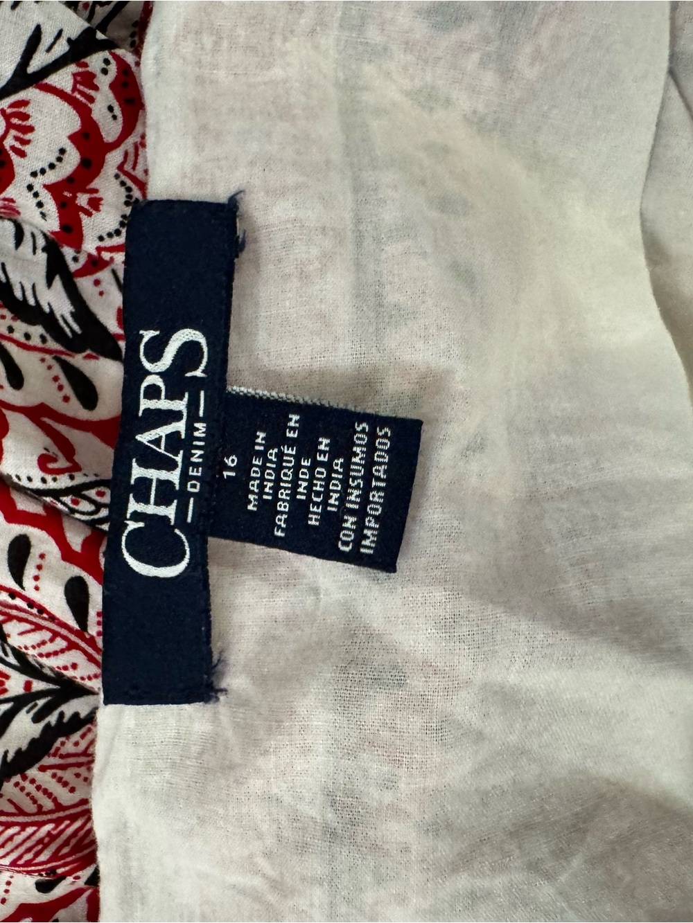 Chaps White Top with Red & Black Paisley Print